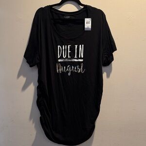 Motherhood Black Maternity Tee with “Due in August”